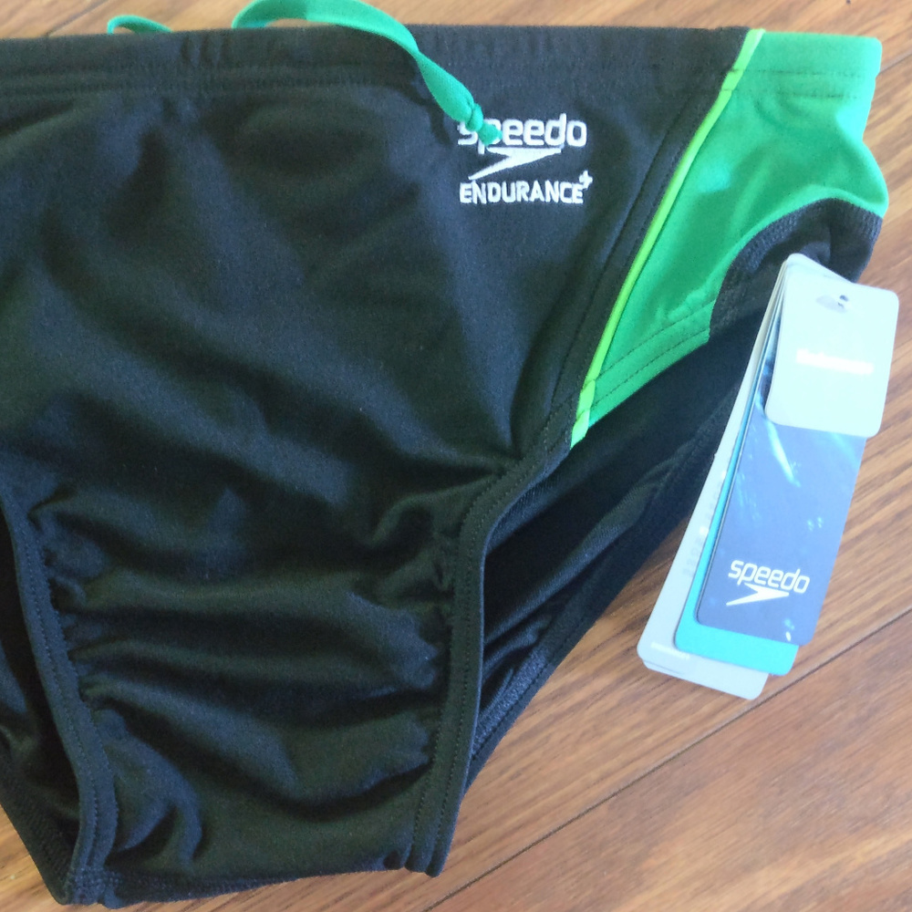 Speedo Mens Endurance+ Brief Swimsuit Black Green